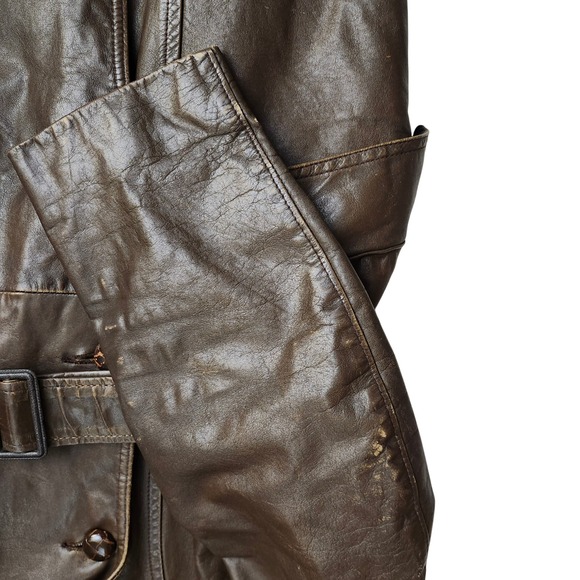 Vtg Richmand Brothers Double Breasted Belted Leather 70's Trench Coat Mens 42 - Picture 7 of 8